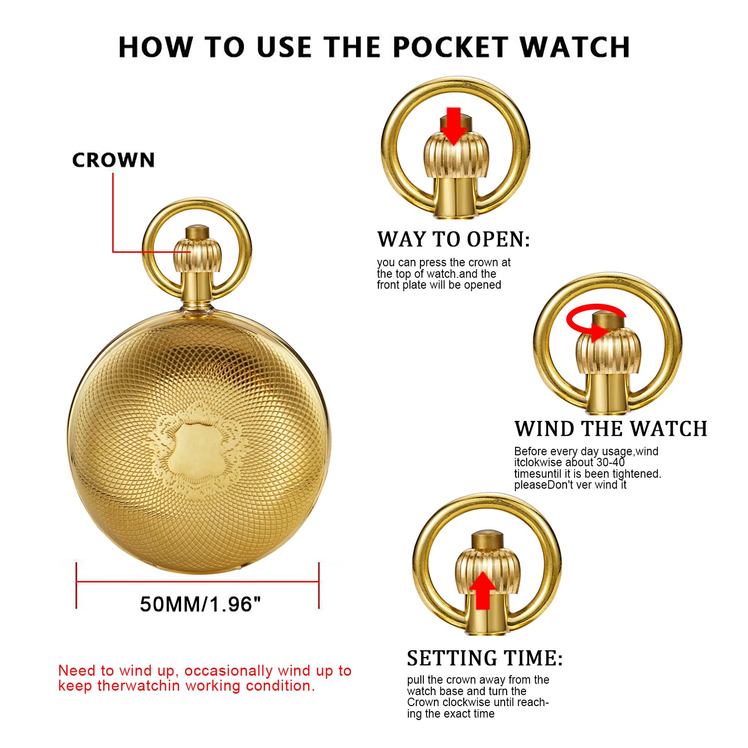 Whodoit Elegant Men's Mechanical Pocket Watch with Chain and Box