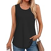 SMENG Women's Loose Fit Tank Tops Casual Flowy Curved Hem Sleeveless Basic Scoop Neck UPF 50+ Protection Tunic