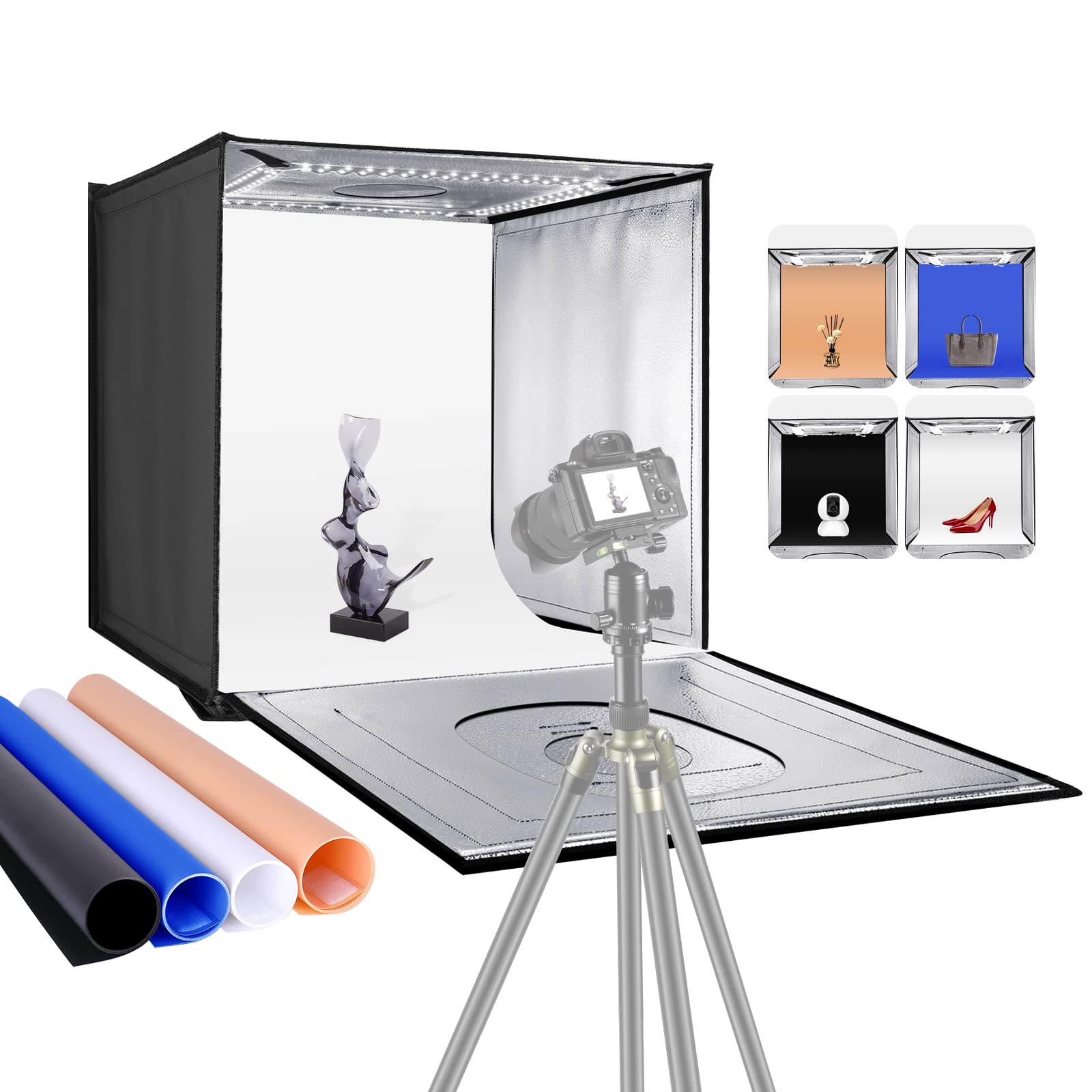 Neewer Photo Studio Light Box 24inches/60cm Shooting Light Tent Adjustable Brightness Foldable Portable Professional Booth Table Top Photography Lighting Kit 156 LED Lights 4 Colors Backdrops