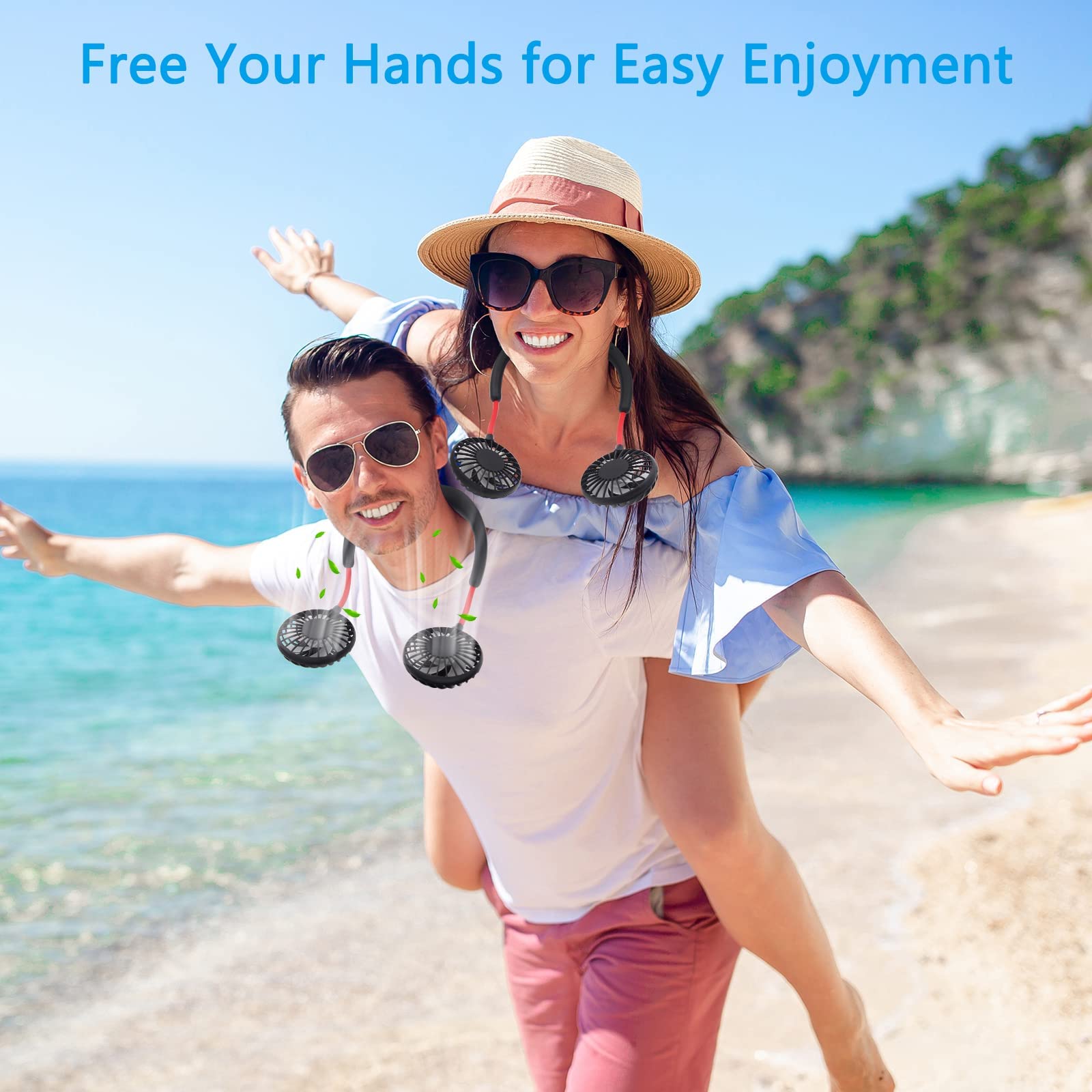SZ-JIAHAIYU Portable Neck Fan Rechargeable USB Hands-Free Fan Personal 360° Double Headed Free Rotation 3 Speed Adjustable Wearable Face Mini Small Fan Perfect for Working, Office, Reading, Traveling