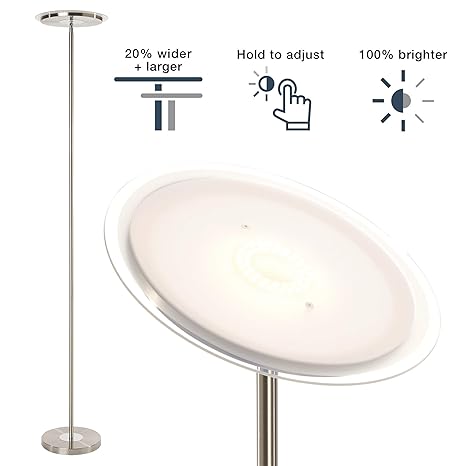 Dimmable Standing Torchiere Bright Led Floor Lamp For Living Room Brightest Modern Uplight Floorlamp For Bedroom Brushed Nickel