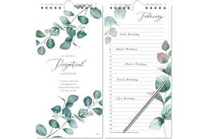 LEMOME HOME Perpetual Calendar - 12-Month Undated Calendar from Jan. to Dec., 5'' X10'' Perpetual Calendar for Reminding Anniversaries, Birthdays, Festivals, Birthday Reminder Book with Thick Paper - Green Leaves