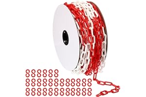 PATIKIL Plastic Chain,150 FEET Safety Barrier Chain for Crowd Control, 1/4inch(6mm) Red/White Plastic Chains Links for Queue 