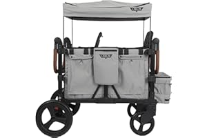 Keenz VYOO Stroller Wagon with Canopy - Foldable Design for Easy Storage, 5 Seating Positions for Kids, Enhanced Child Safety, All-Terrain Mobility, 2-Passengers, Grey