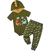 Latnnut Newborn Boy Summer Outfits Animal Print Short Sleeve Romper with Hoodie & Pants Infant Clothing Set