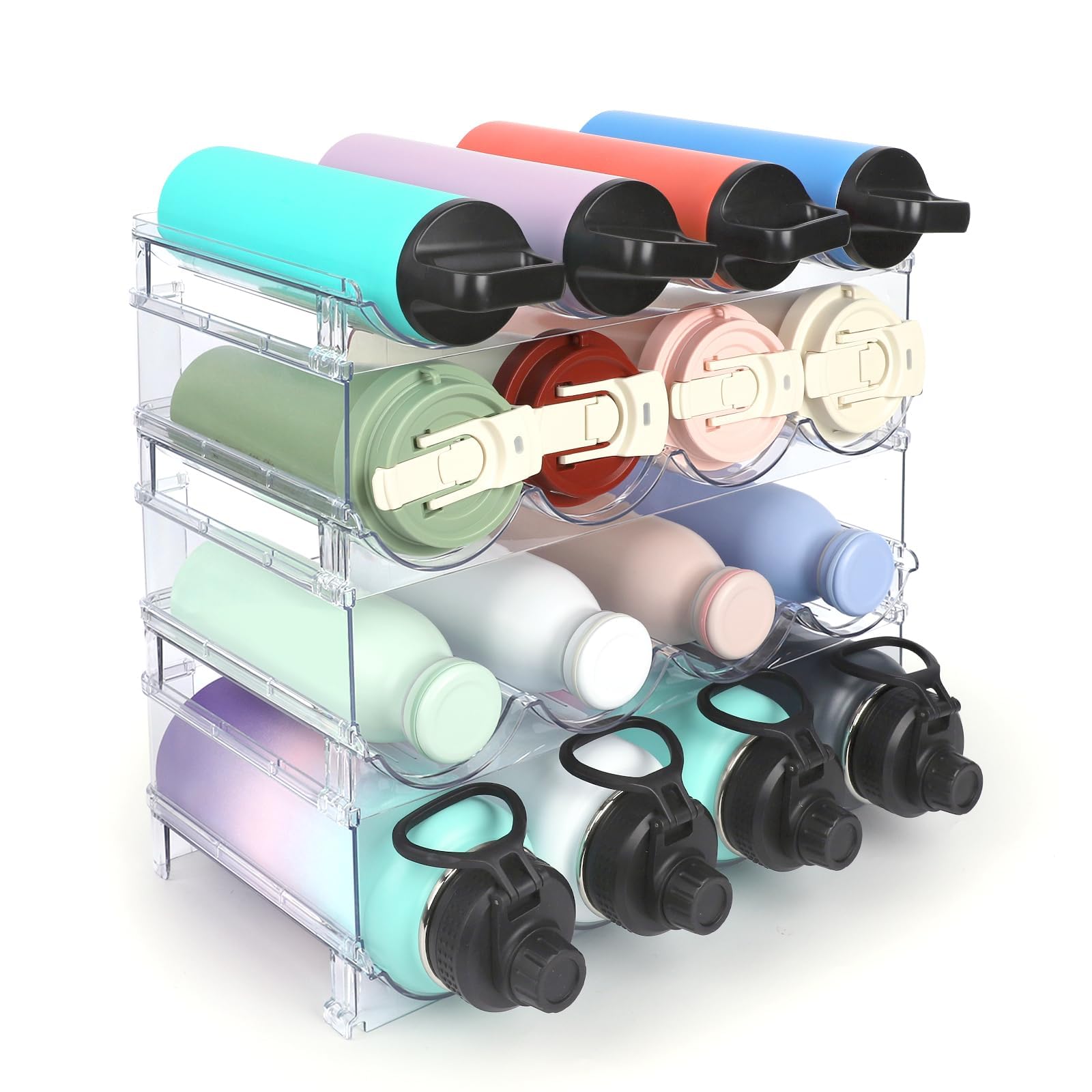 Photo 1 of TIDY SAVANT Water Bottle Organizer - 4 Pack Clear Stackable Bottle Storage Rack and Wine Rack for Stanley Yeti Bottle and Other Tumbler Organizer for Kitchen Cabinets, 4 Tier Hold 16