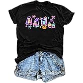 Halloween Shirts Women Cute Ghost Graphic T-Shirts Funny Spooky Ghost Print Tee Fall Halloween Holiday Casual Tops