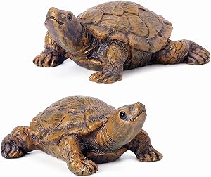 2Pcs Realistic Hartser Micro Sea Turtle Mini Toscano Miniature Figurines for Garden Patio Micro Landscape Fairy Garden Accessories Decor