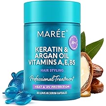 MAREE Hair Oil for Frizzy &ndash; Hair Serum for Dry Hair &ndash; Styling Capsules with Keratin, Argan Oil, Vitamins A E B5 &ndash; UV &amp; Heat P