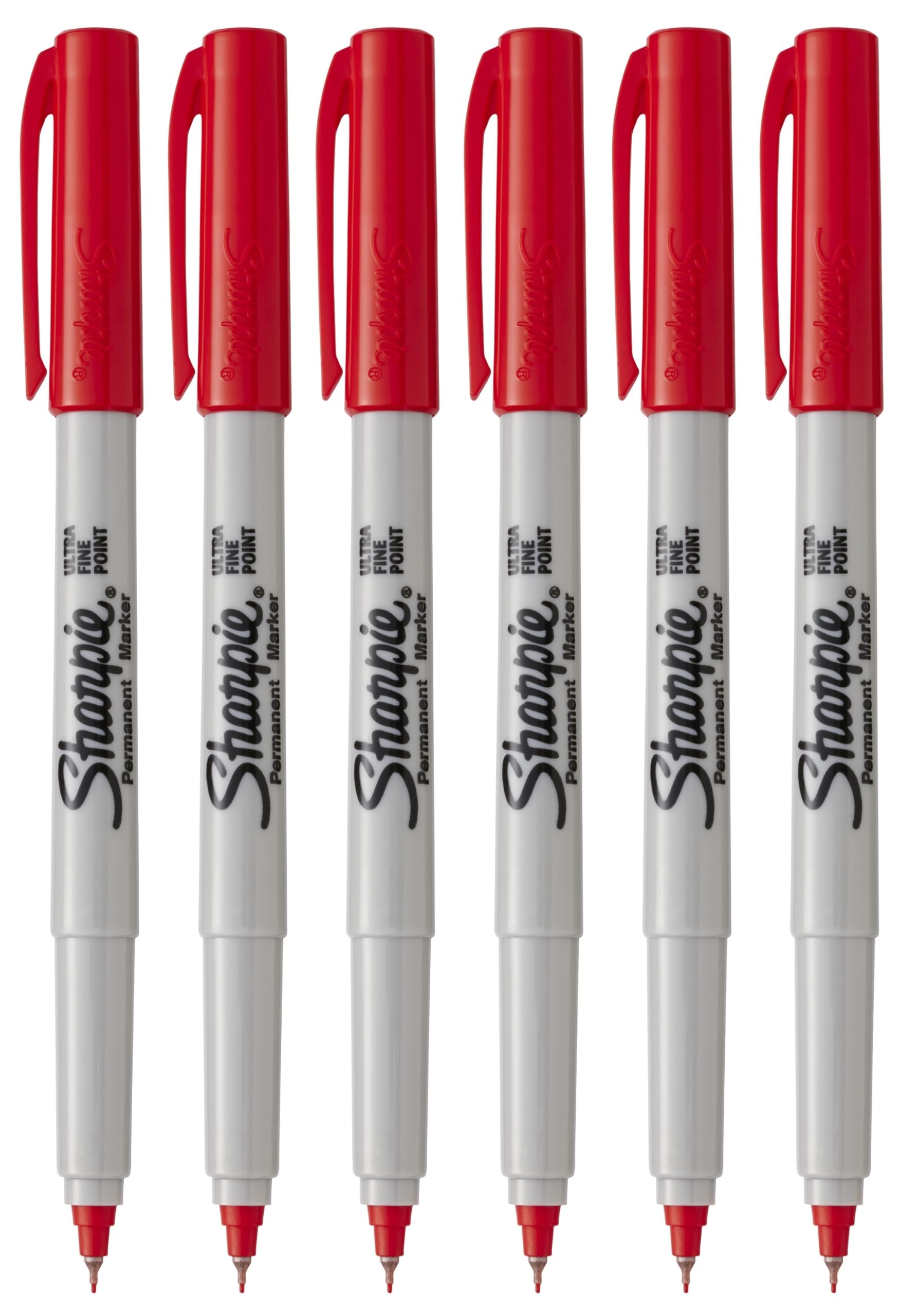 Sharpie Permanent Marker Pens - Ultra Fine Point - Red Ink - Pack of 6