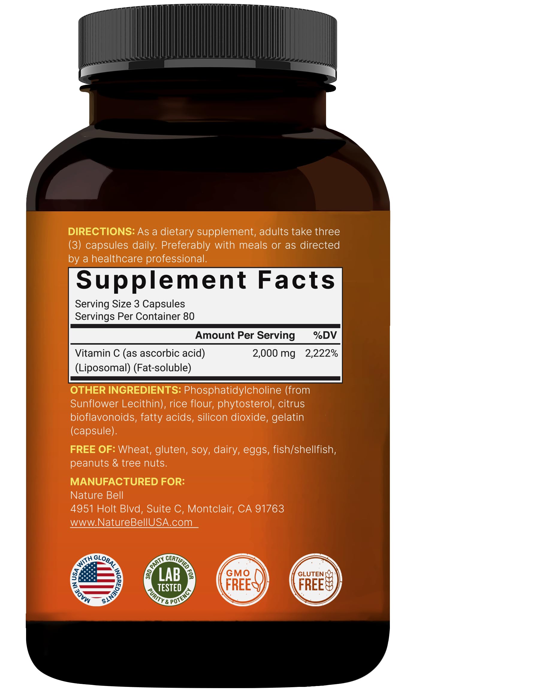 NatureBell Liposomal Vitamin C 2,000mg Per Serving, 240 Capsules | High Absorption Fat-Soluble Vitamins – Immune Support – Collagen Booster – Antioxidant Supplement – Non-GMO