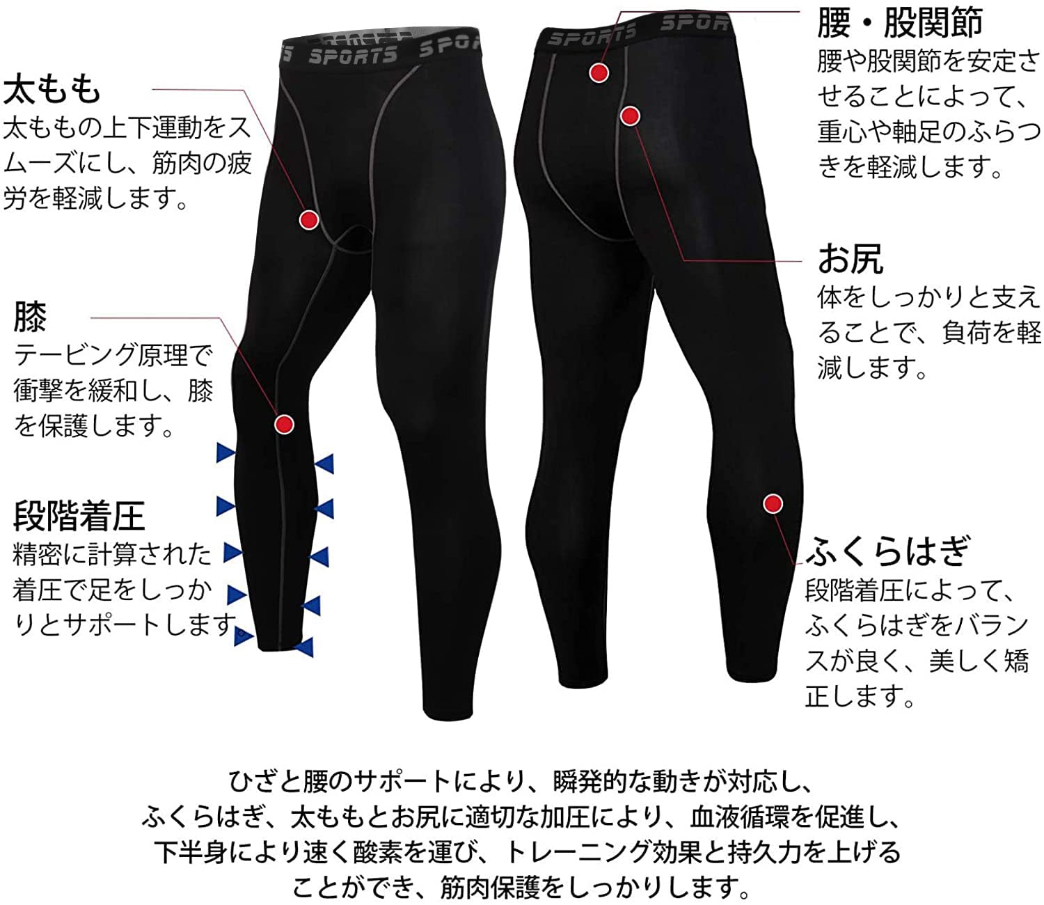 Sillictor Men’s Sports Compression Tights, Power Stretch, Long Underwear, UV Protection, Sweat-Absorbent, Quick-Drying