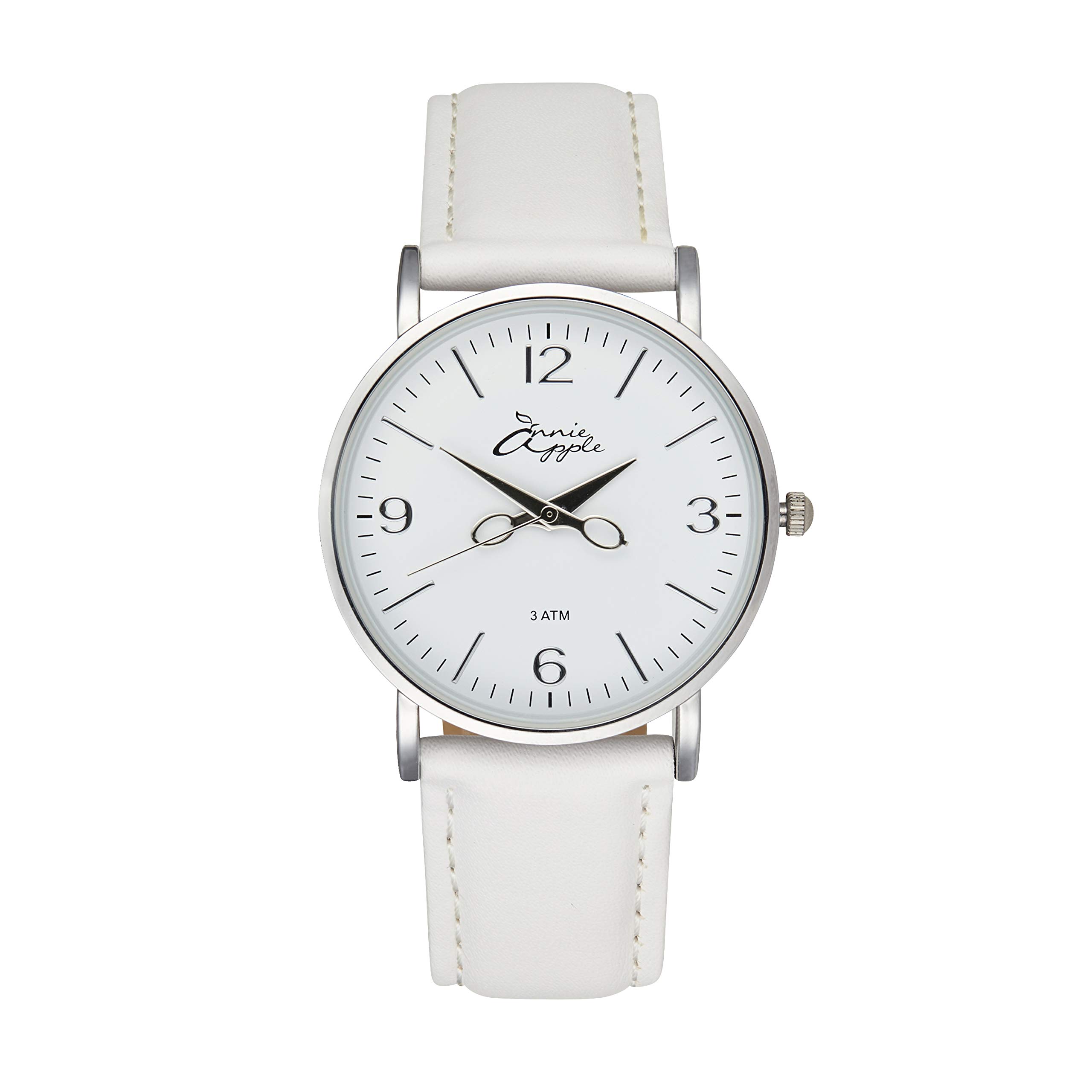 Annie Apple Nurse & Hairdresser Wrist Watch – Scissor Hands Dial with Off-White Genuine Leather Strap & White Silver Case – Watch for Nurses, Hairdressers, Beauticians