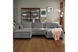 COOSLEEP HOME COOSLEEP Modular Sectional Sofa Set, U Shaped L Shaped Couch with Storage & Cathole Ottoman, 5 Seat Sofas Couches with Reversible Chaise for Living Room,108.6" Chenille (Grey)