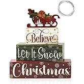 5 Pcs Winter Table Decor Wooden Hot Cocoa Decoration with Lights Centerpiece Winter Tiered Tray Decorative Farmhouse Christmas Decor for Home