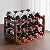 Glsety 12 Bottle Wooden Wine Rack,3 Tier Free Standing Wine Storage Holder,Retro Minimalist Style Home Decorations Wine Display Shelves for Cabinet,Cupboard,Countertop (3 Tier)