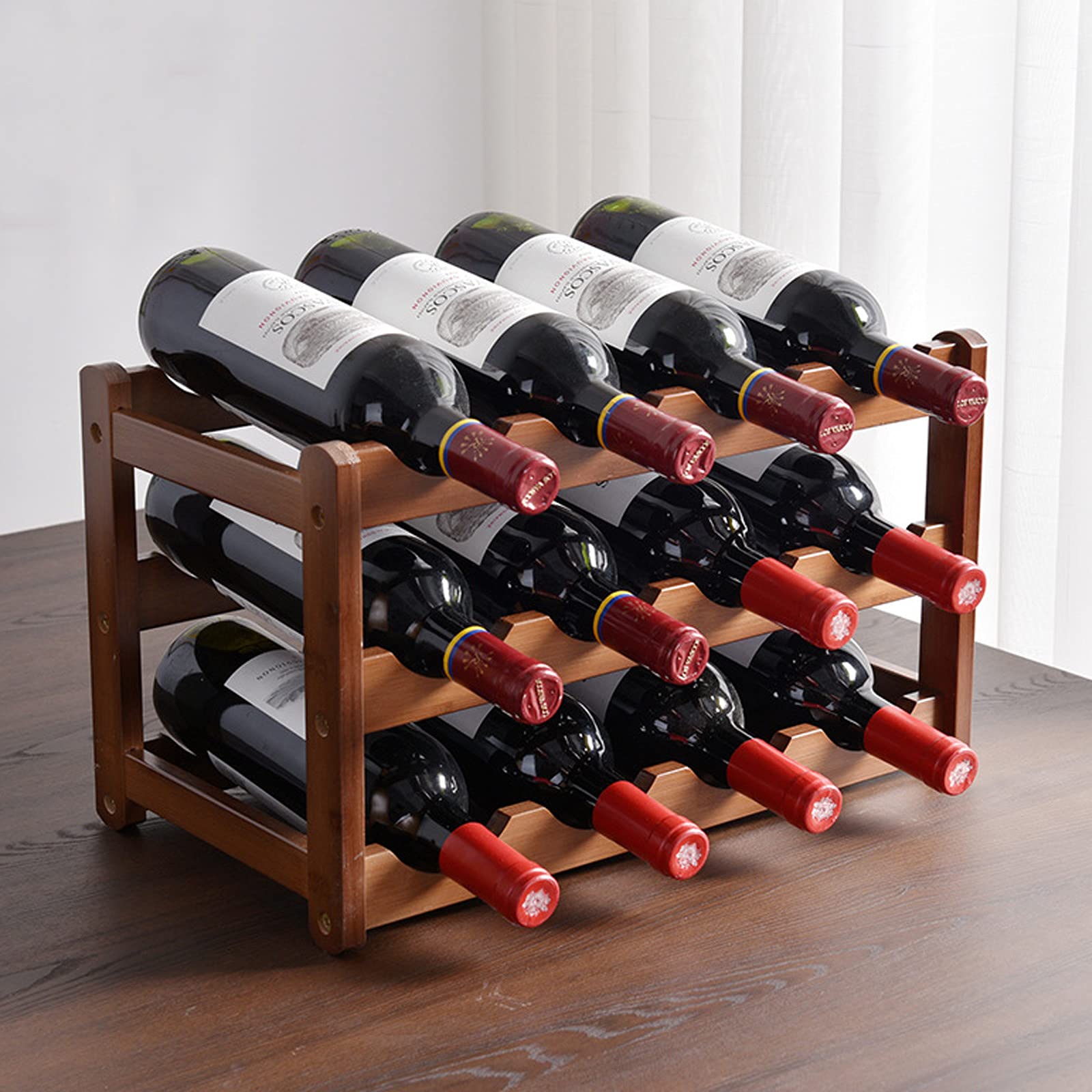 Glsety 12 Bottle Wooden Wine Rack,3 Tier Free Standing Wine Storage Holder,Retro Minimalist Style Home Decorations Wine Display Shelves for Cabinet,Cupboard,Countertop (3 Tier)