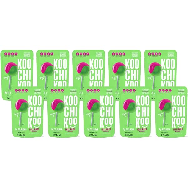 Koochikoo Organic & Sugar Free Lollipops Pouch, Assorted Fruit Flavors, No Sugar Added, Gluten Free & Vegan, 10 CT Lollipops/Pouch (Pack Of 4 Pouches