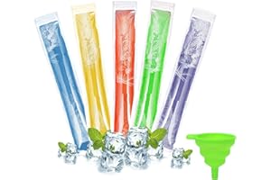 100 Pcs Disposable Ice Popsicle Mold Bags, Food Grade Freezie Sleeves Bags with Silicone Funnel, Pop Molds Bag for Fruit Snac