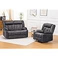 COMHOMA Manual Recliner Chair Set，Fabric Reclining Sofa Chair with Cup Holders, Upholstered Recliner with Side Pockets Suitable for Living Room Furniture (2+1)