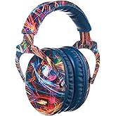 PROTEAR Kids Ear Protection Safety Ear Muffs, NRR 25dB Noise Reduction Children Earmuffs, Hearing Protectors for Sleeping, Studying, Airplane, Concerts, Fireworks-Black Fireworks with Blue Band