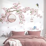 decalmile Cherry Blossom Tree Wall Decals Pink Flowers Birds 2 Sheets 30x90cm view 1
