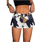 Floerns Women's Cow Animal Print Low Waist Denim Shorts Straight Leg Western Concert Jean Shorts