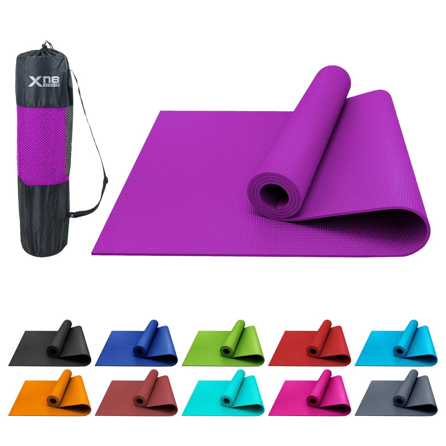 XN8 Sports PVC Yoga Mat 6mm Thick Non-Slip Exercise & Workout Mats with Carry Strap Ideal for Pilates, Gym, Stretching, Meditation – Lightweight for Home, Travel & Outdoor Fitness mat for men & Women