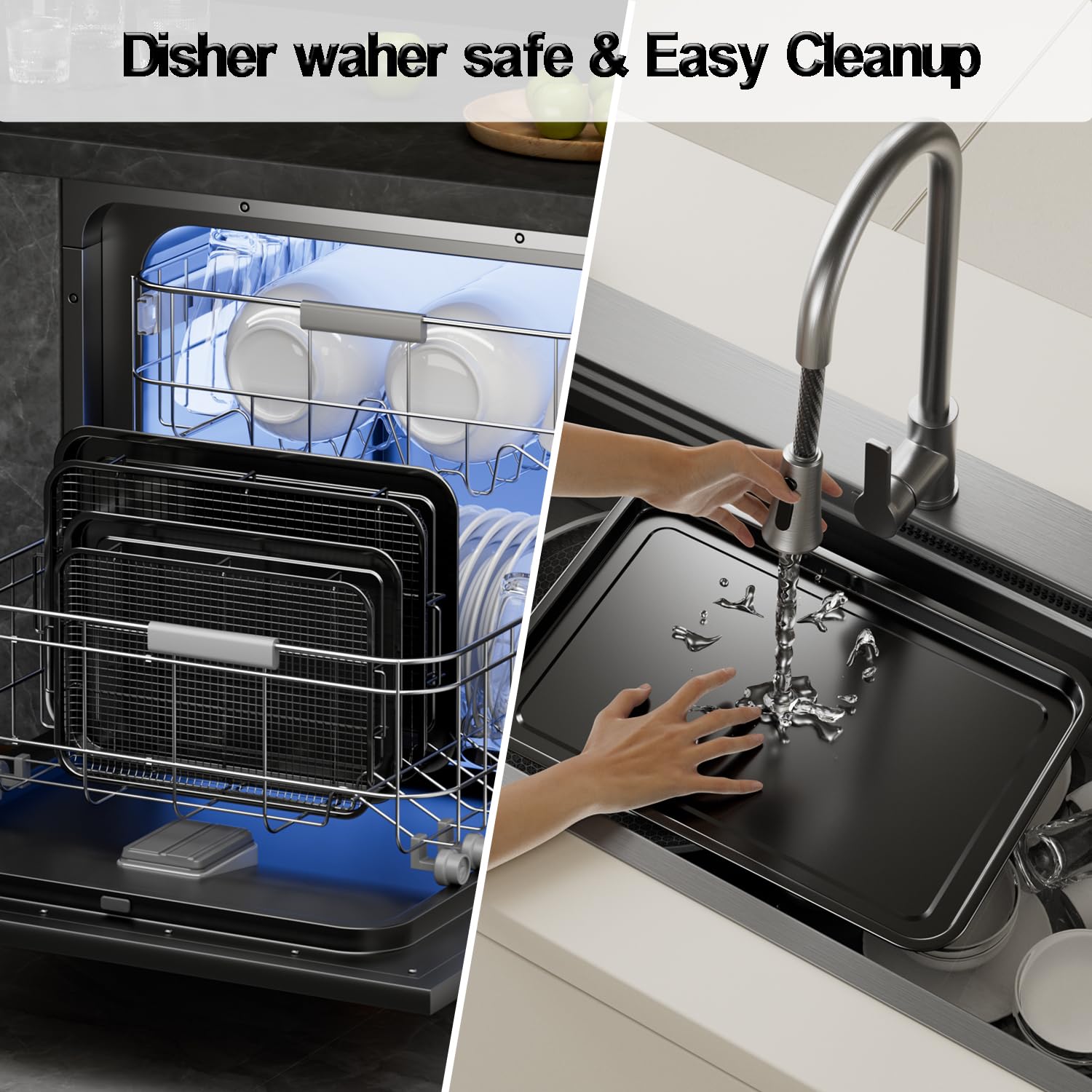 Air Fryer Basket for Oven, 2 Set Air Fryer Basket and Tray Set with 60 Sheets Parchment Papers,THORSES Stainless Steel NonStick Air Fryer Pan and Crisper Tray-Black Large15.7“×11.6” & Medium12.8