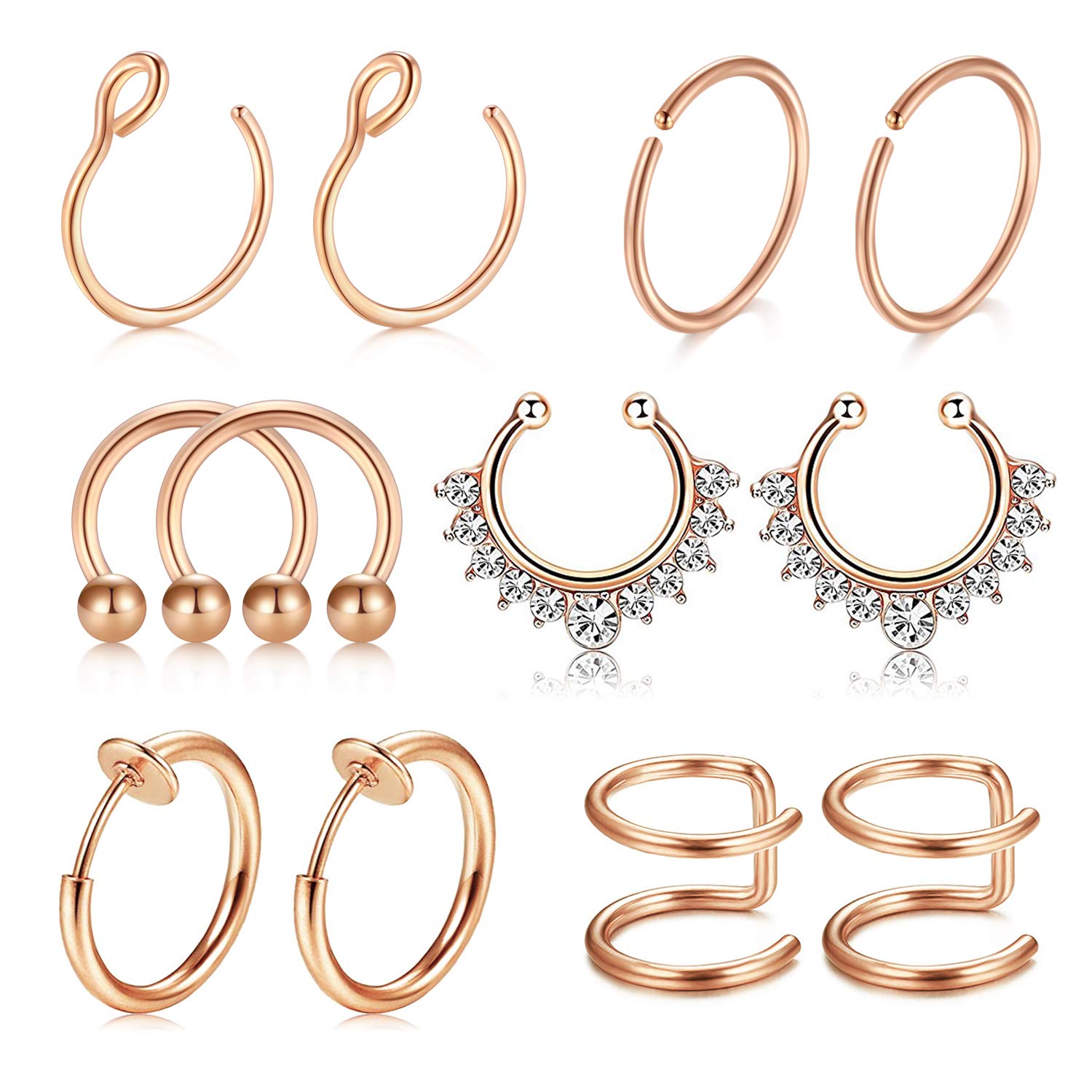 VFUN Fake Non-Pierced Septum Ring Nose Lip Ear Rings Helix Tragus Cartilage Earrings Piercing for Women Men 12PCS