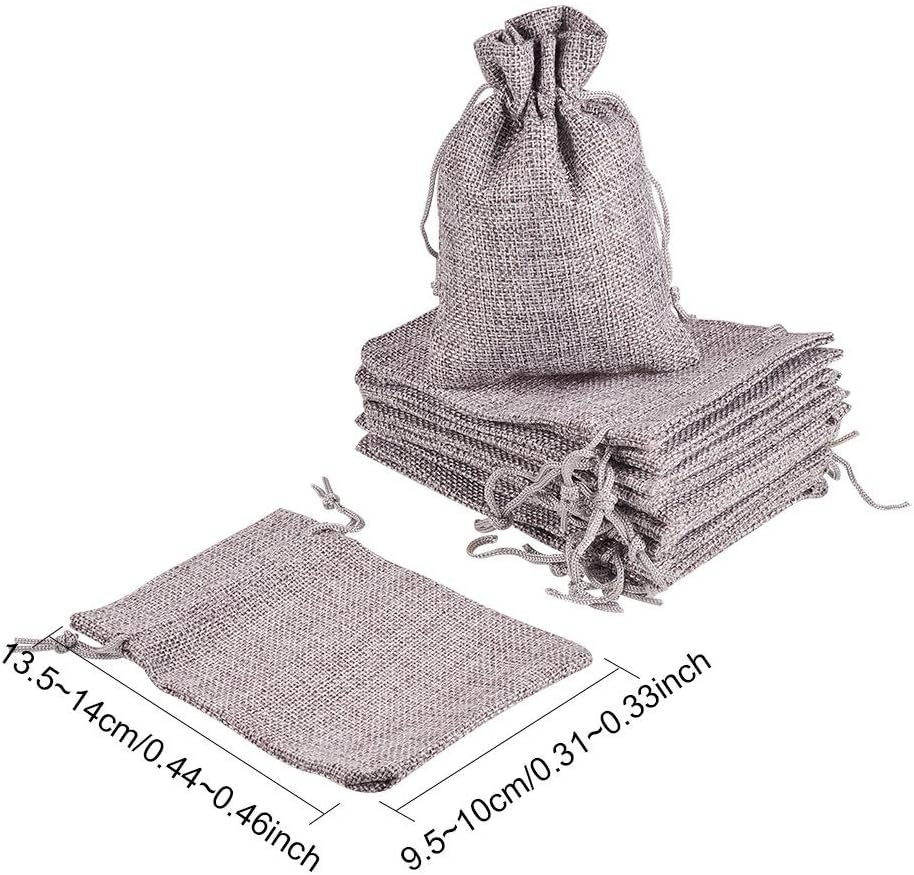 NBEADS 50 Pcs Burlap Gift Bags with Drawstring Wedding Jute Sacks Jewelry Pouches for Wedding Party and Diy Craft Gray - Image 3