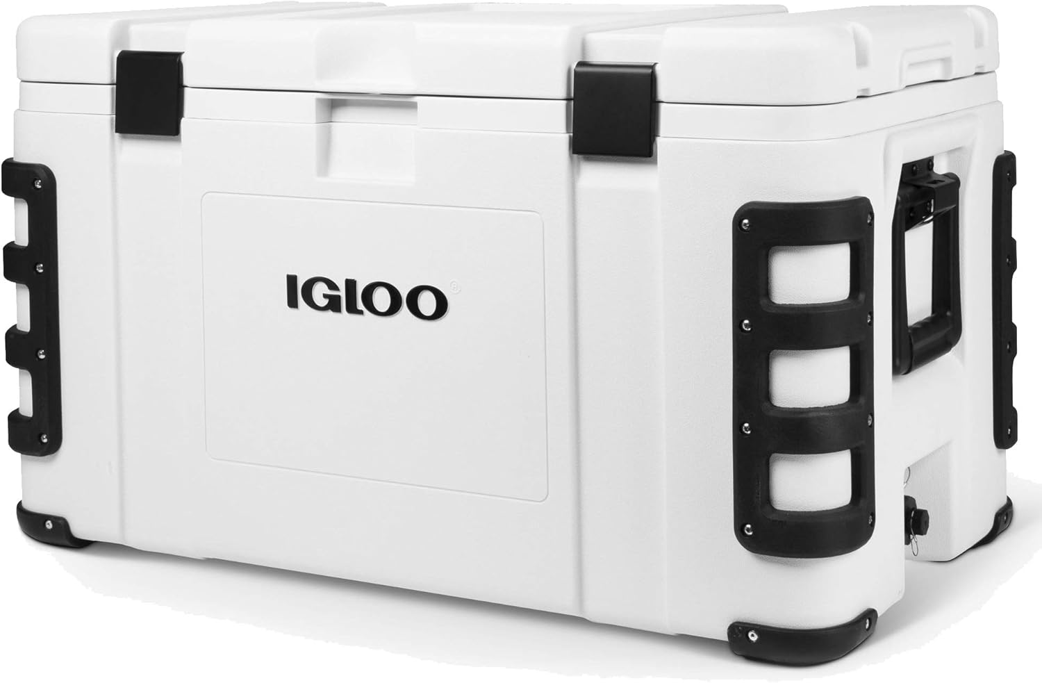Igloo Leeward 124 Quart Cooler with Cutting Board, Fish Ruler, and Tie-Down Points - Marine-Grade Ice Chest - White