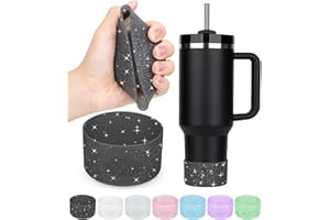PICCIRCUIT 2PCS Silicone Glitter Neon Stanley Cup & Hydroflask Boot Protectors - 12-24oz & 20-40oz, Avoid Scratches & Noise