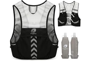 Outplea Lightweight Running Vest with 2pcs 500ML Soft Water Bottle for Men Women, Ultralight Reflective Hydration Pack with P