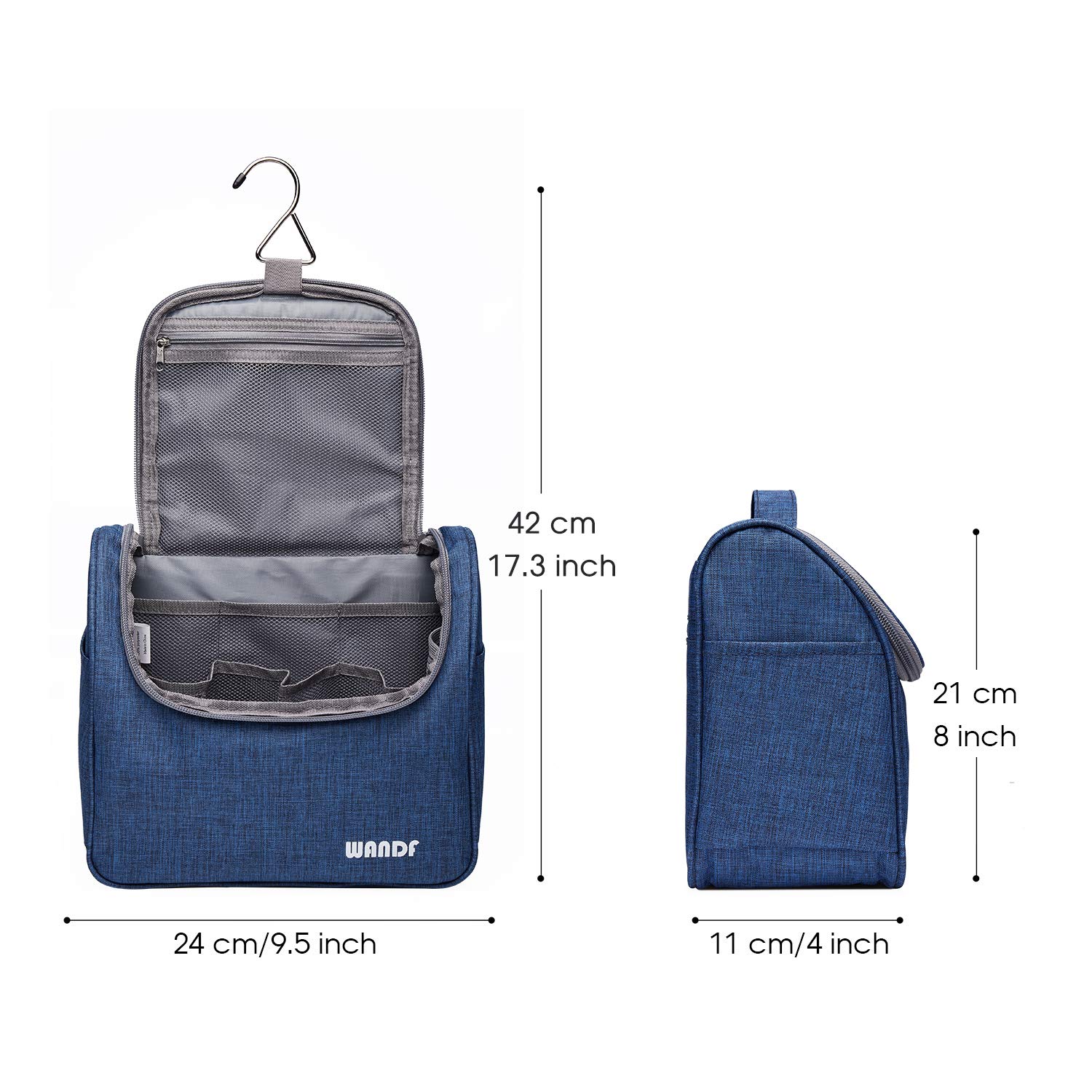 WANDF Hanging Toiletry Bag Travel Cosmetic Organizer Shower Bathroom Bag for Men Women Water-resistant  (M, Denim Navy Blue) : Beauty