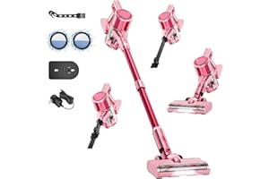 Vaconly Cordless Vacuum Cleaner, 8 in 1 Powerful Stick Vacuum with 45min Runtime, Anti-Tangle Vacuum Cleaners for Home, Lightweight Handheld Wireless Vacuum for Hardwood Floor Carpet pet Hair, Pink