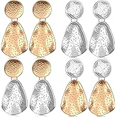 Nosiny 4 Pairs Gold Silver Geometric Earrings Set for Women Fashion Chunky Dangle Earring Plated High Polished Jewelry for Statement Gift Birthday