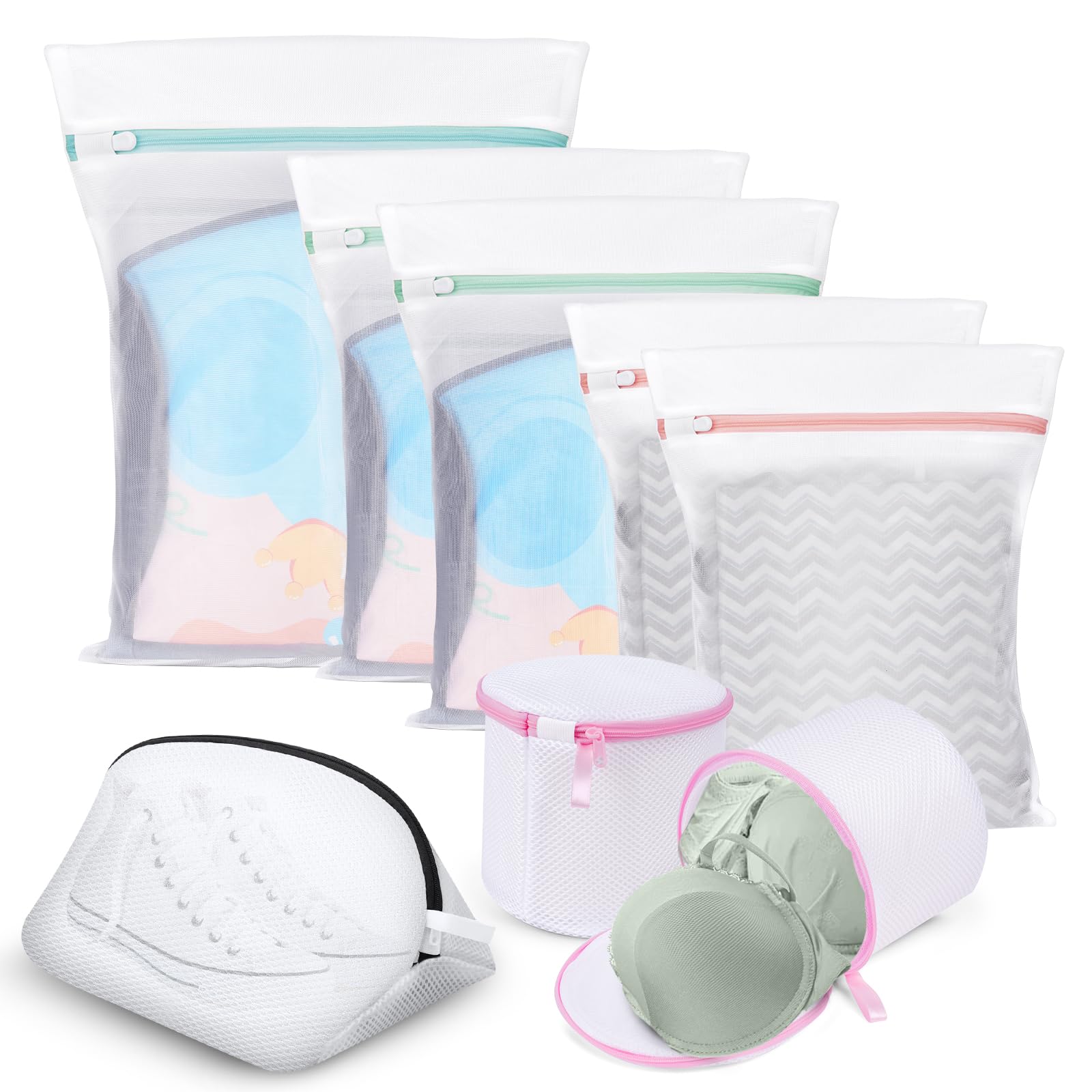 flintronic Mesh Laundry Bags, Bra Wash Bags for Washing Machine, 5pcs Bag+1pcs Bags+1pcs Shoes Reuse Machine Bag Blouse, Underwear etc (F4-3493376) — image 1