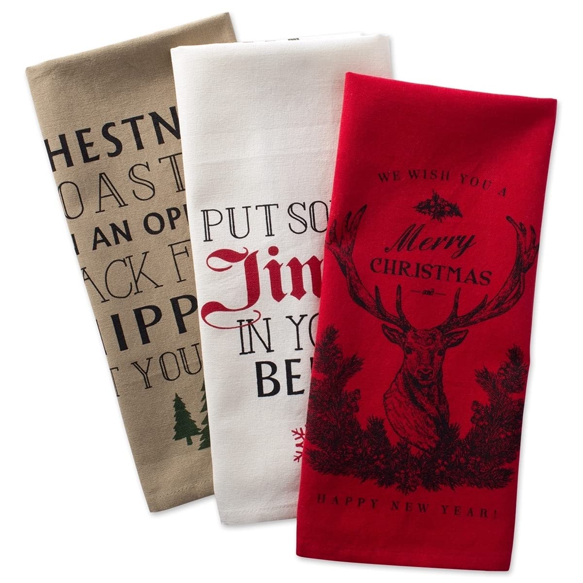 DII Cotton Christmas Holiday Dish Towels, 18x28 Set of 3, Decorative Oversized Kitchen Towels, Perfect Home and Kitchen Gift-Christmas Stag