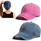 2 Packs Criss Cross Hat Womens Baseball Cap Distressed Ponytail Messy Bun Trucker Ponycap