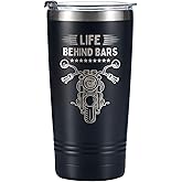 Onebttl Motorcycle Gifts for Men, Life Behind Bars, Tumbler Travel Coffee Mug, Dad Grandpa Biker Rider, Stainless Steel 20oz/590ml