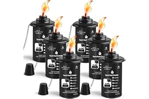 ZSZMFH 16oz Torch Canisters, 6 Pack Bamboo Torch Refillable Replacement Canister, Outdoor Citronella Fuel Torch Canister with Wicks and Covers,for Luau Party, DIY Garden Decor.