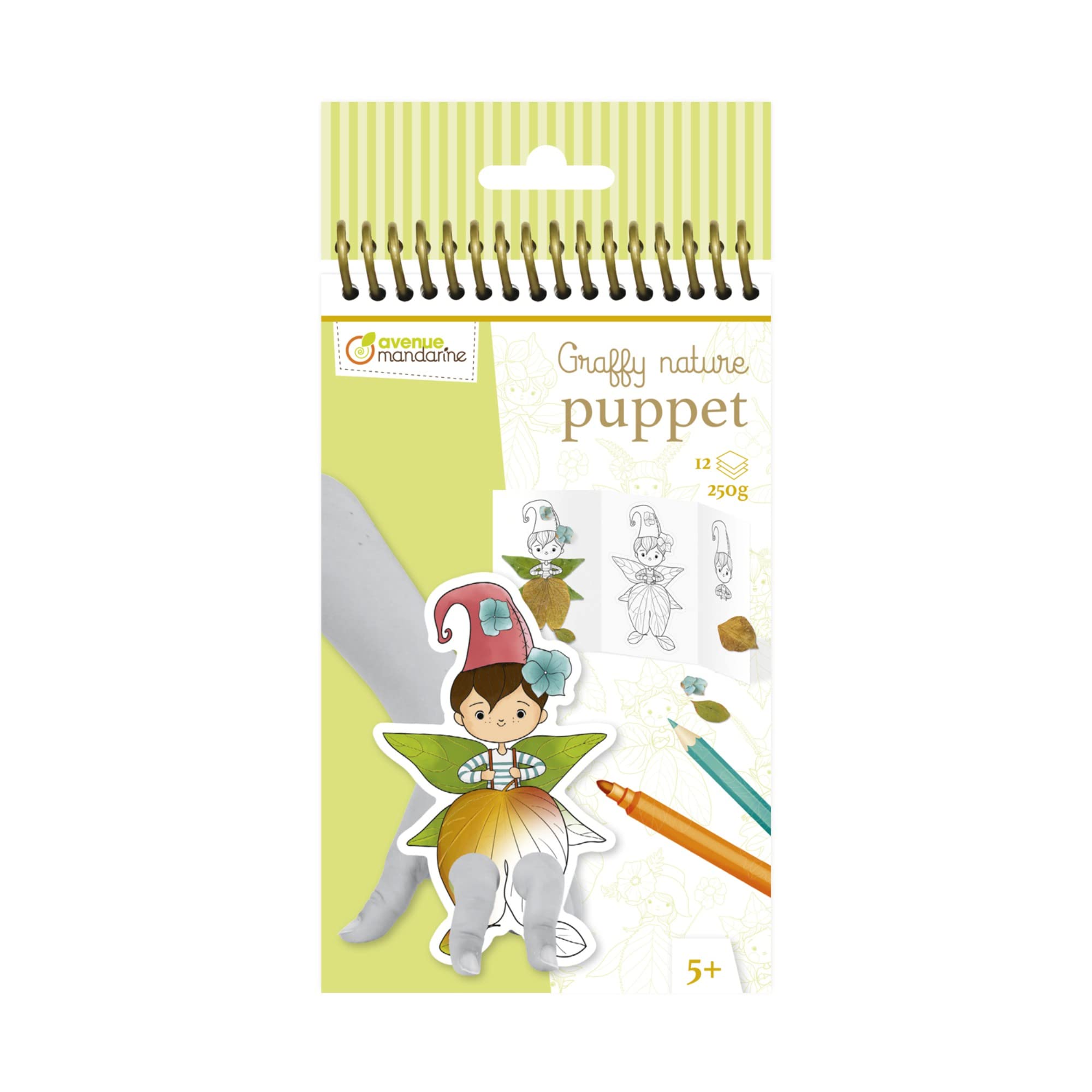 Avenue Mandarine GY152C - Graffy nature trio Colouring book - 12 Finger Puppets x 3 models - From 5 years - PUPPET - Ideal for felt-tips and colouring pencils