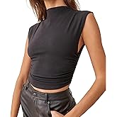 KAMISSY Cotton Sleeveless Mock Neck Crop Tops for Women Causal Ruched Summer Going Out Tank Tops Elegant Crop Vest
