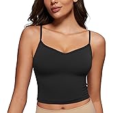 CRZ YOGA Butterluxe Womens Sweetheart Longline Sports Bra - Adjustable Thin Strap Workout Tank Tops Yoga Padded Camisole