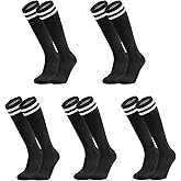 Elfcool 5 Pairs Kids Soccer Socks Youth Knee High Striped Tube Football Baseball Socks for Boys Girls 6-12 Years Old