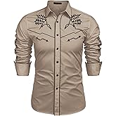 COOFANDY Men's Western Cowboy Shirt Long Sleeve Embroidered Shirt Slim Fit Cotton Casual Button Down Shirt
