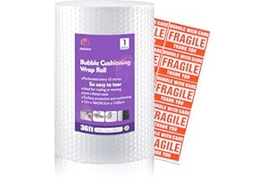 1 Roll 12" X 36' Perforated Nylon Bubble Packing Wrap for Moving Boxes Shipping Cushioning Supplies Wanguagua