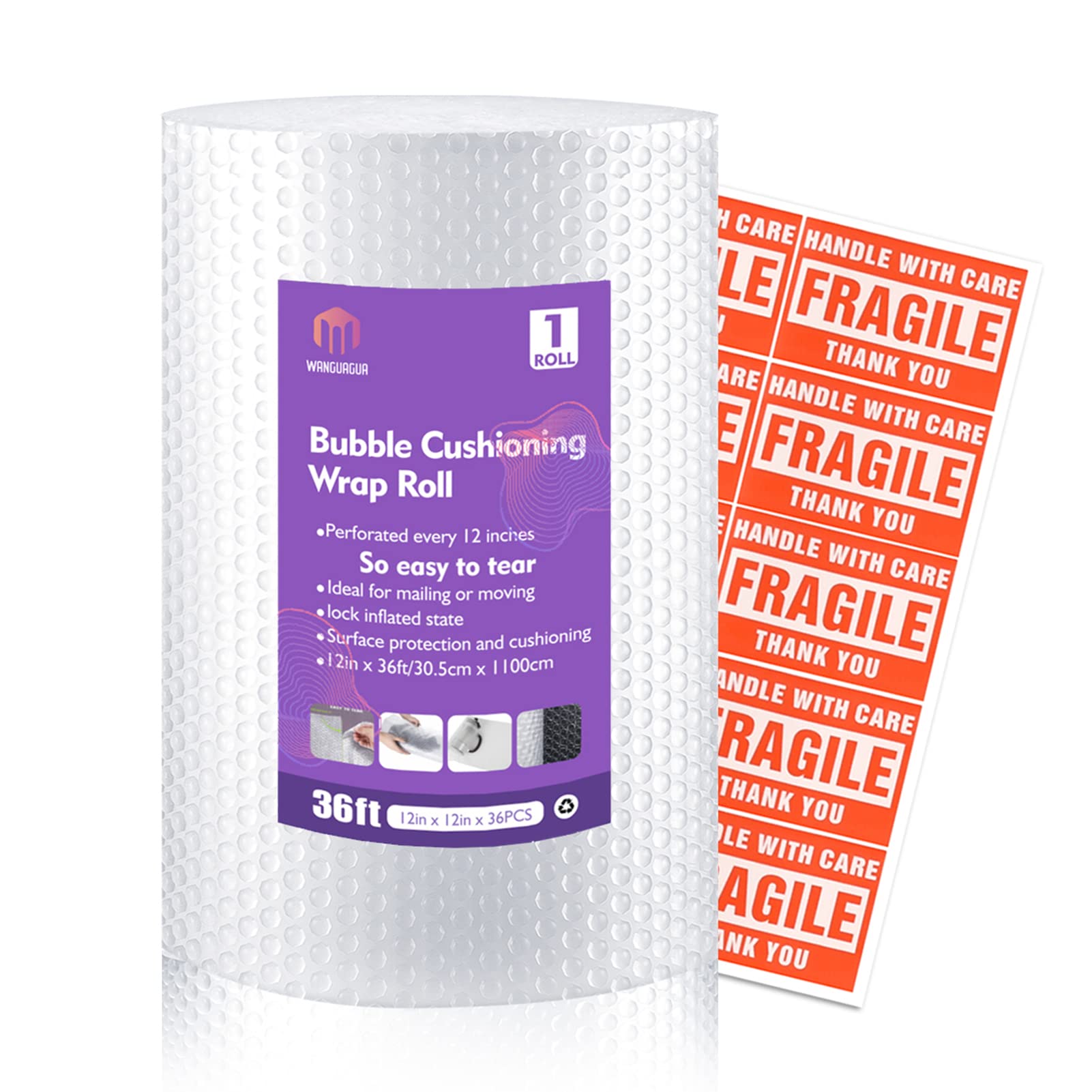 Photo 1 of 1 Roll 12" X 36' Perforated Nylon Bubble Packing Wrap for Moving Boxes Shipping Cushioning Supplies Wanguagua