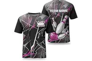 Customize Bowling Tshirt 3D Pink Bowling Ball and Lightning Pattern Tee Shirt Personalize Bowler T-Shirt for Women